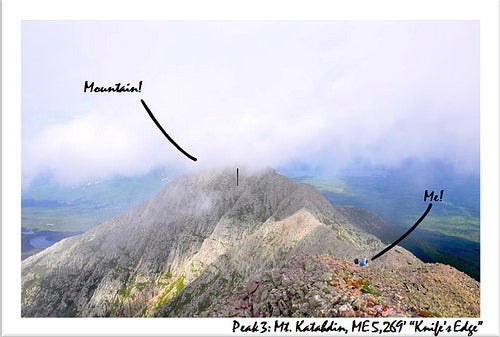 Mt Kahadin, with the position of Baxter Peak marked.