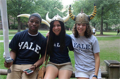 Stiles students with viking hats and foam swords.