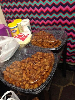 Catering-sized trays of Chick-Fil-A chicken nuggets.