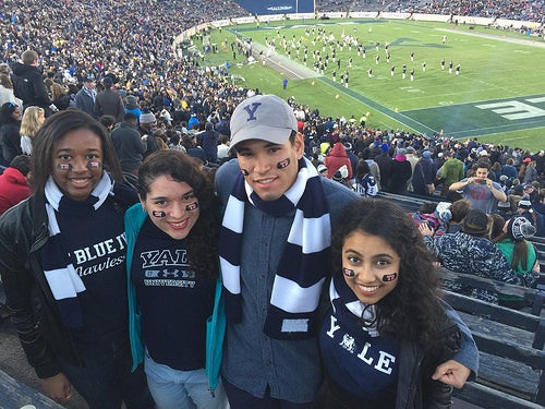 Author Kristen with friends at a Yale Football game.