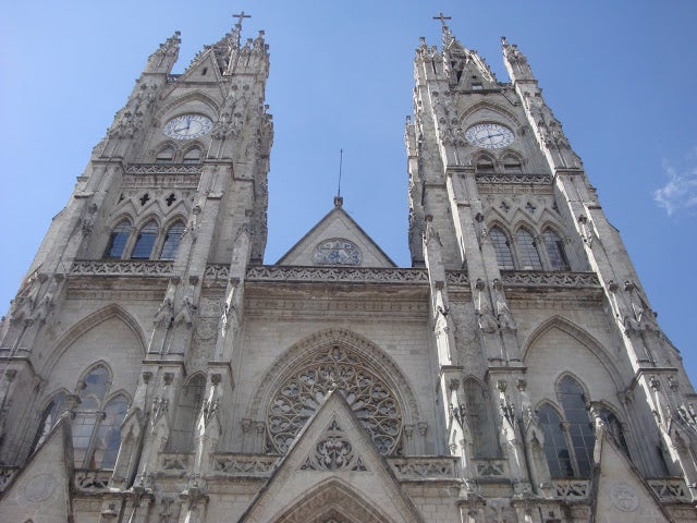 The twin clock towers of the Basilica del Voto Nacional.