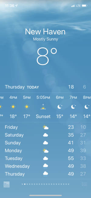 weather app showing 8 degrees