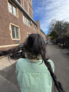My classmate's braids in front of me