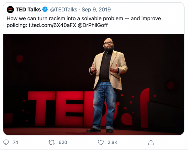 a twitter screenshot advertising my professor's ted talk