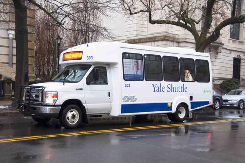 The Yale Shuttle picking students up.