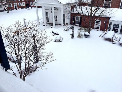 Timothy Dwight college after a heavy snowfall.