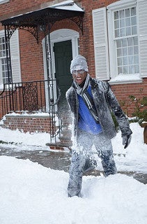 Author Abdul being hit by a snowball.