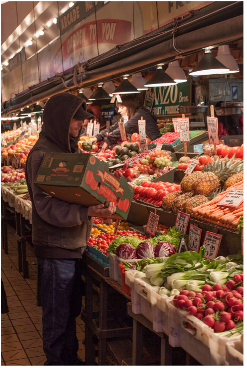 the author's portrait of a man shopping for produce.
