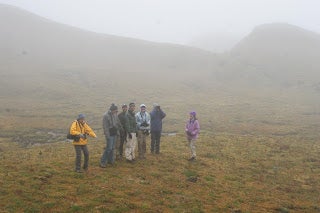 Students on a mountain peak in the Andes.