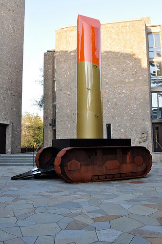 &quot;The Lipstick Sculture&quot;, depicting a tube of lipstick on tank treads.
