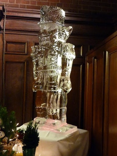 An ice sculture of a nutcracker.