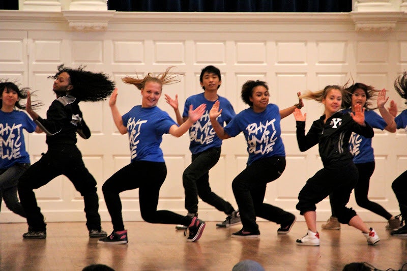 A dance group called &quot;Rhythmic Blue&quot; performs at the Multicultural Open House.