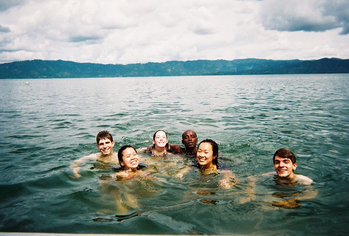 The group swimming together.
