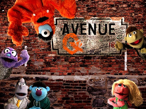 A poster for the Broadway musical &quot;Avenue Q&quot;.