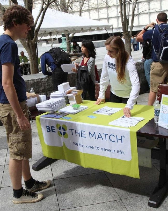 The blood marrow donation drive's registration booth.