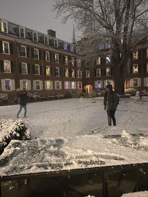 Snowball fight in TD courtyard