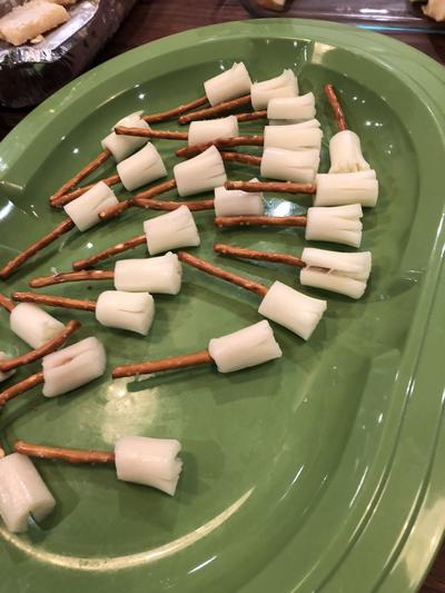 pretzel sticks and string cheese