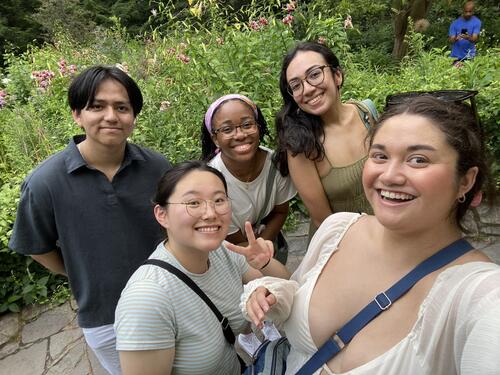 selfie of Luna and four other interns enjoying an outing to nyc
