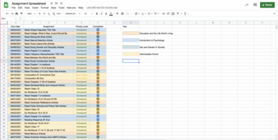 A screenshot of a color-coded spreadsheet