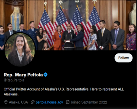 Representative Peltola's Twitter profile