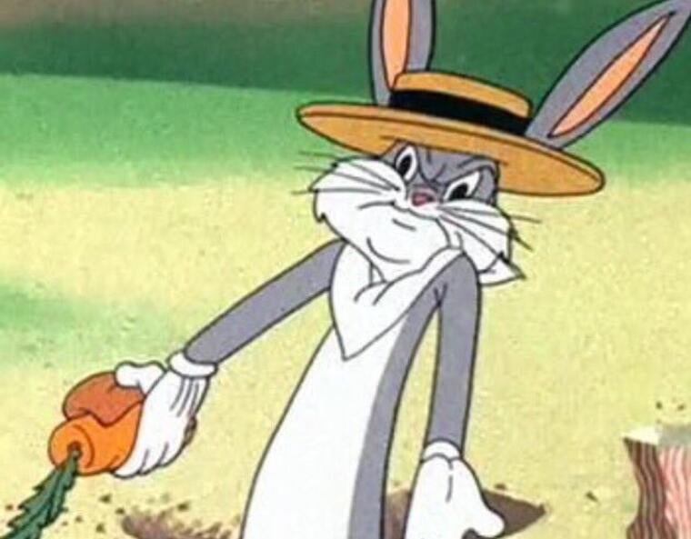 Bugs Bunny looking confused and frustrated.