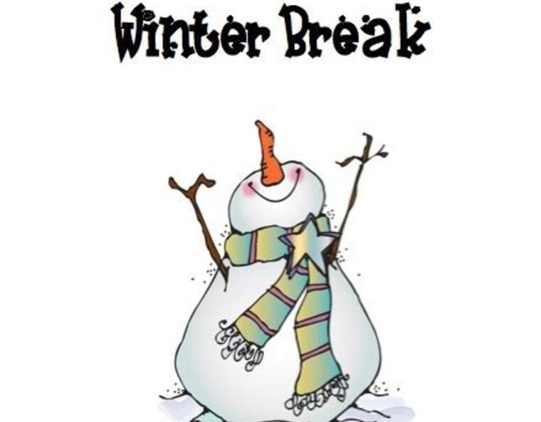 The words "Winter Break" are above a happy snowman