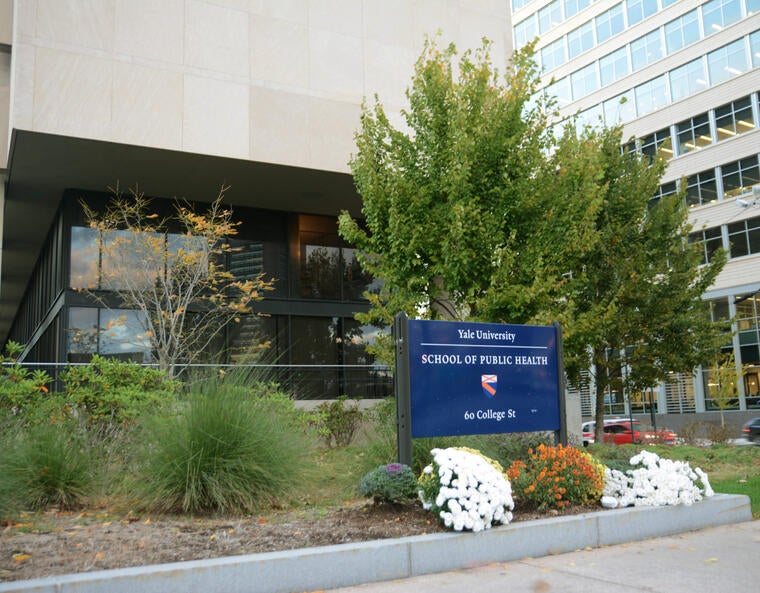 Sign stating "yale school of public health" in front of the school of public health