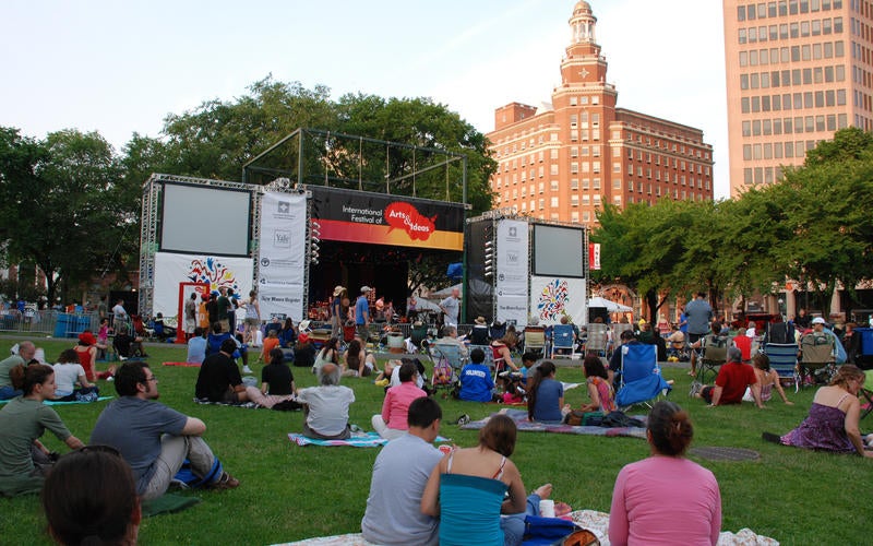 The "International Festival of Arts and Ideas" stage on the New Haven Green.