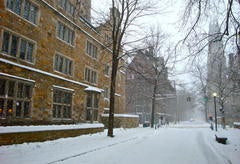 The old campus, blanketed in snow.