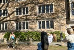 Some friends enjoying the tire swing in Berkeley College's North courtyard