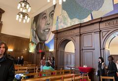 A recently-installed mosaic mural of Pauli Murray.