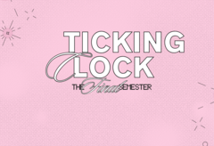 Pink background displaying a fun phrase of Ticking Clock The Final Semester