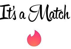 text saying "It's a Match!" with the Tinder logo